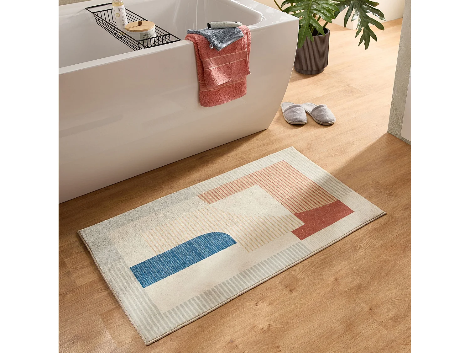 Tapis de bain imprimé à poils doux 50x60 cm gris multi Ariella