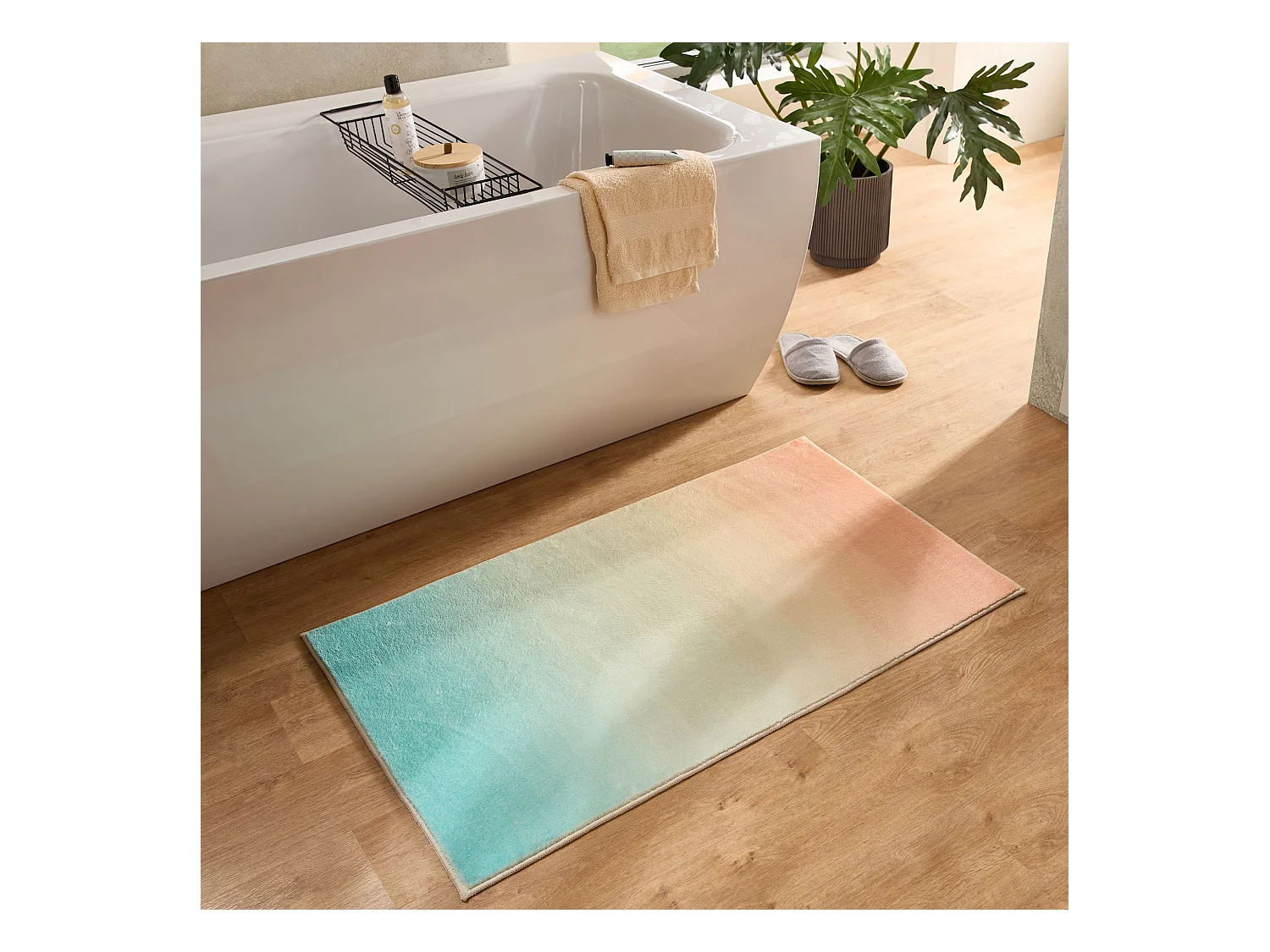 Tapis de bain imprimé à poils doux 70x120 cm multi pastel Ariella