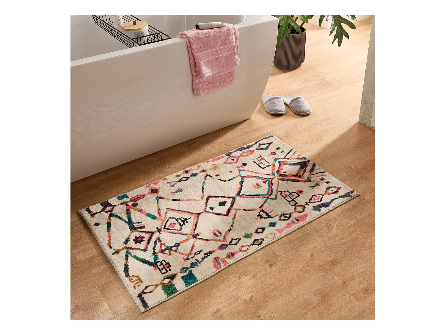 Tapis de bain imprimé à poils doux 70x120 cm multicolor Ariella
