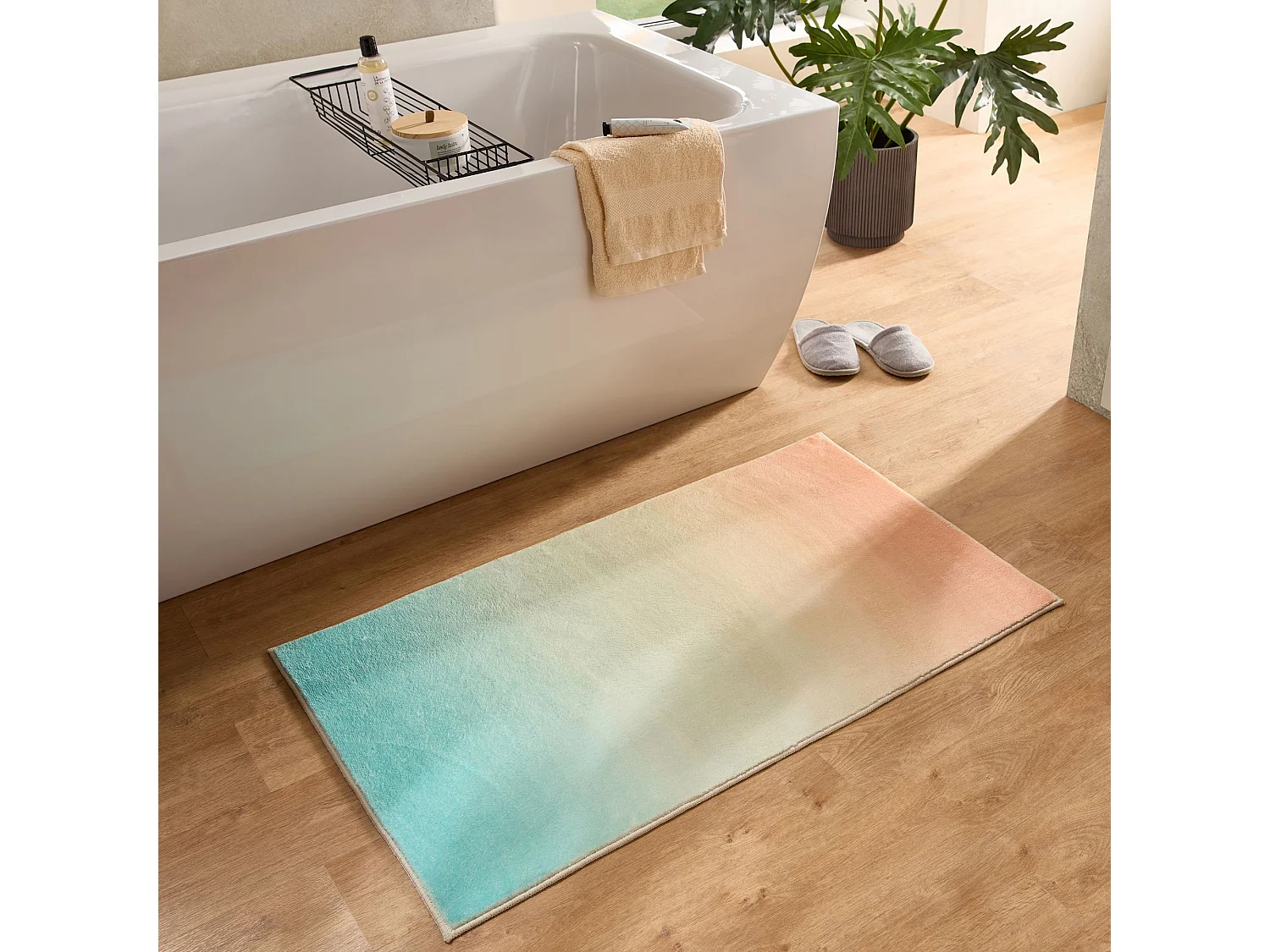 Tapis de bain imprimé à poils doux 60x100 cm multi pastel Ariella