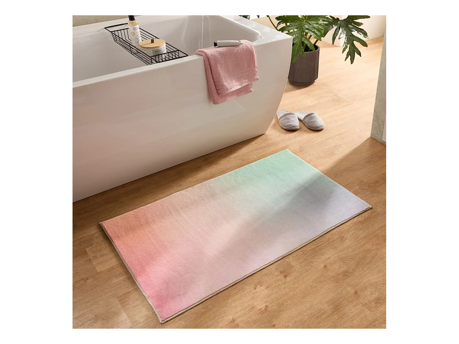 Tapis de bain imprimé à poils doux 70x120 cm multi pastel Ariella