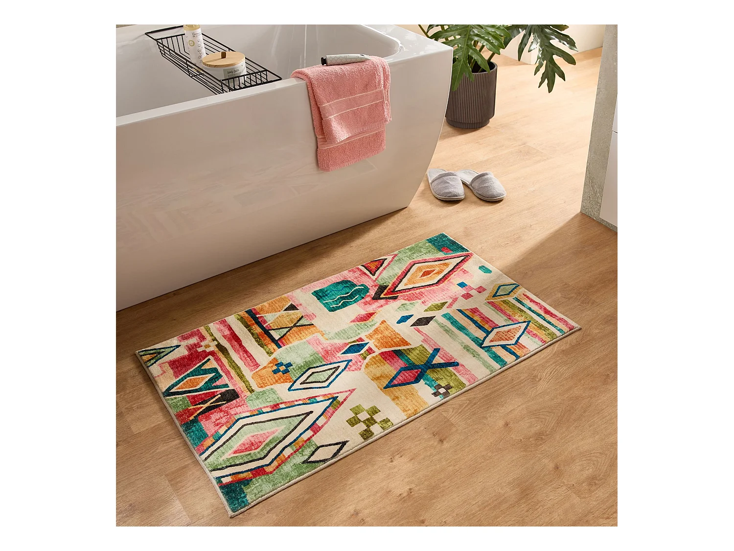 Tapis de bain imprimé à poils doux 70x120 cm multicolor Ariella
