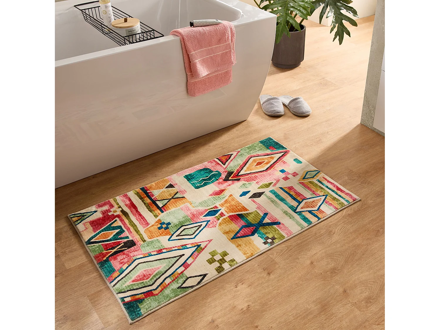 Badematte bedruckt mit weichem Flor 70x120 cm Bunt Ariella