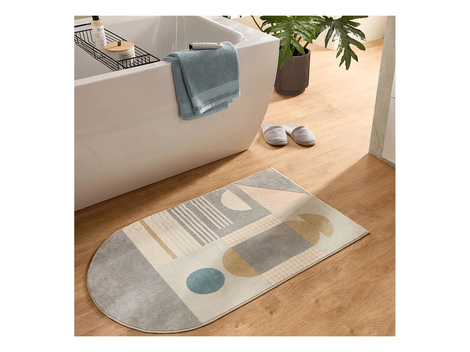 Tapis de bain imprimé à poils doux 70x120 cm gris multi Ariella