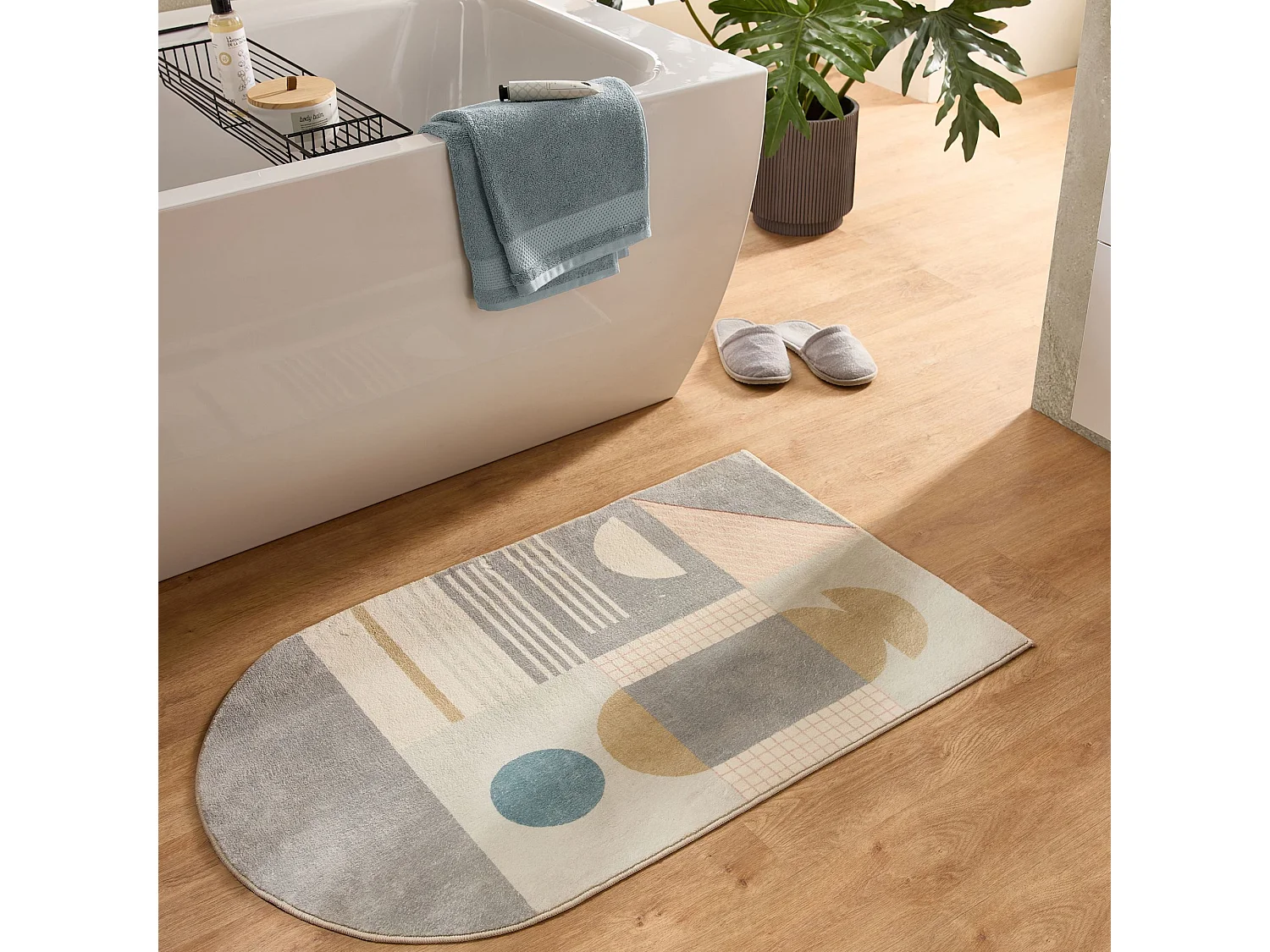Tapis de bain imprimé à poils doux 60x100 cm gris multi Ariella