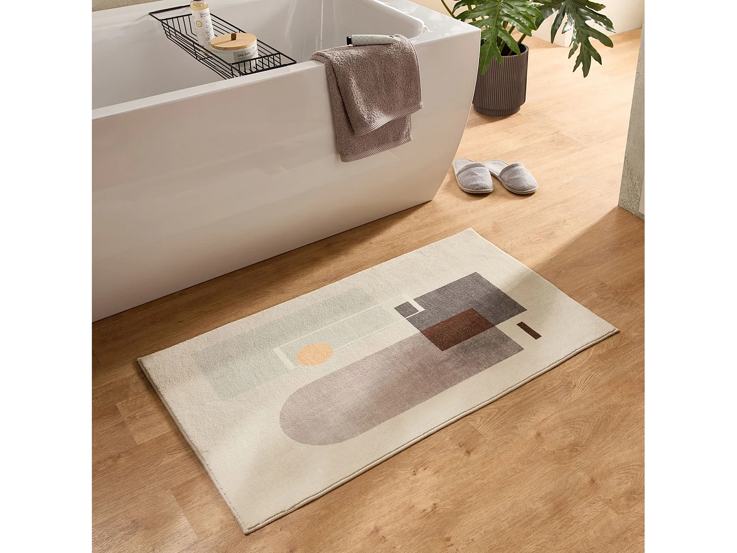 Tappetino da bagno stampato con morbido pelo 70x120 cm grigio multi Ariella