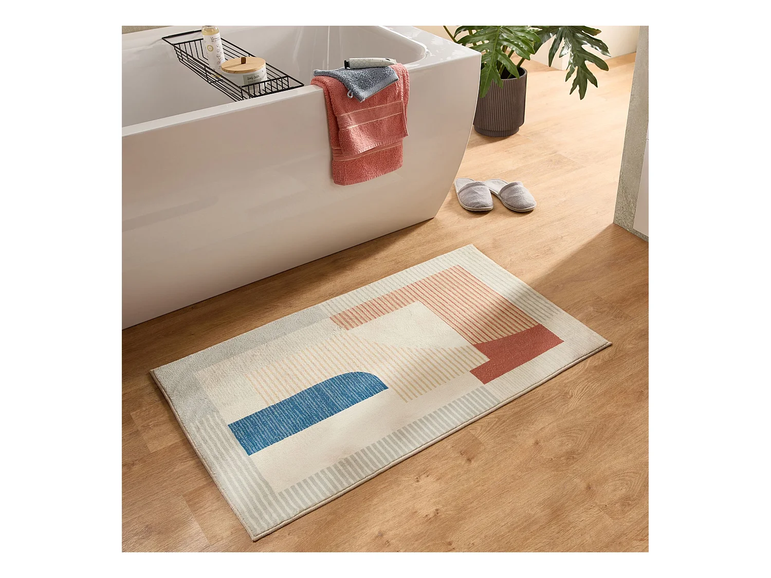 Tapis de bain imprimé à poils doux 60x100 cm gris multi Ariella