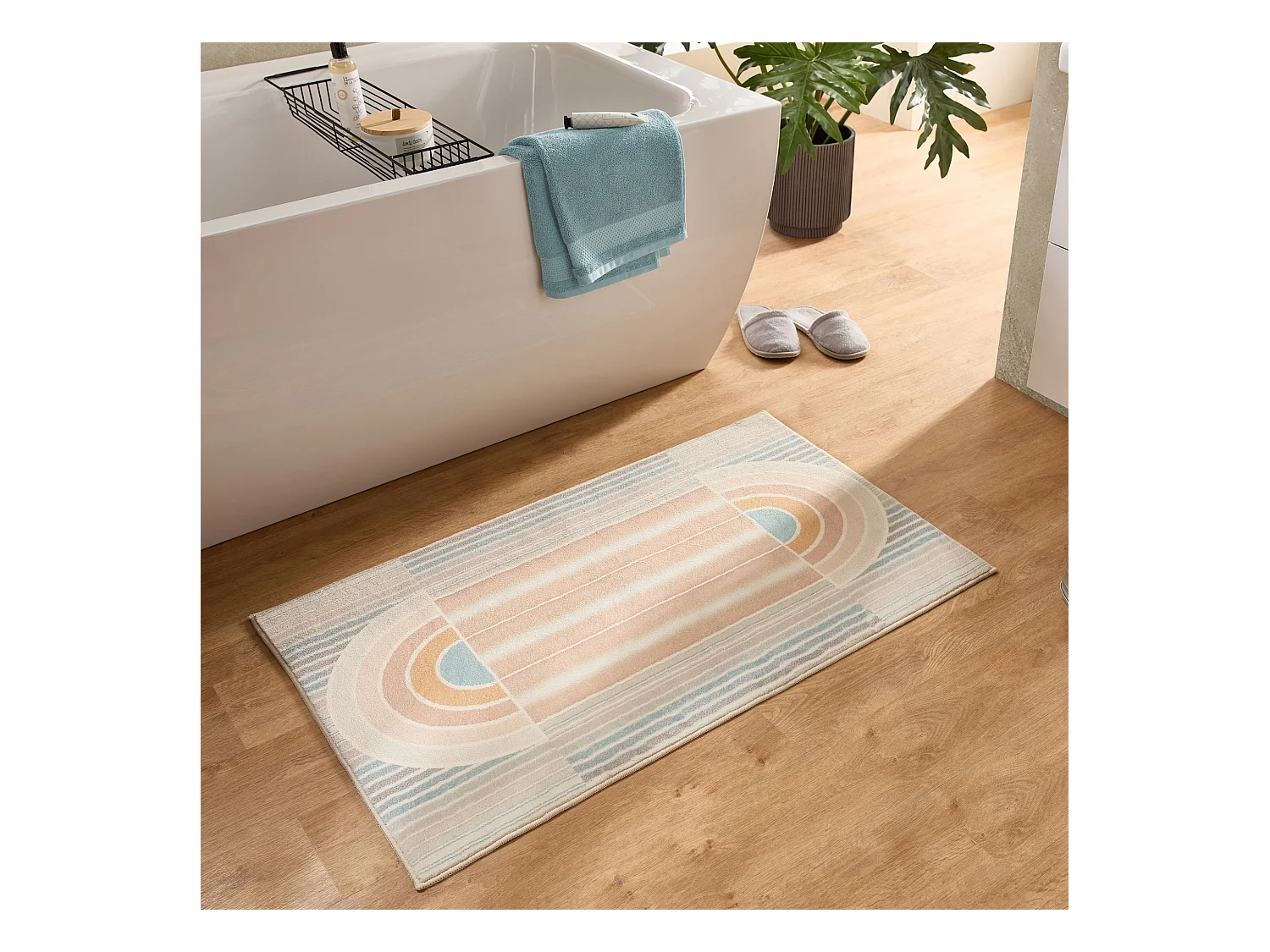 Tapis de bain imprimé à poils doux 70x120 cm multi pastel Ariella