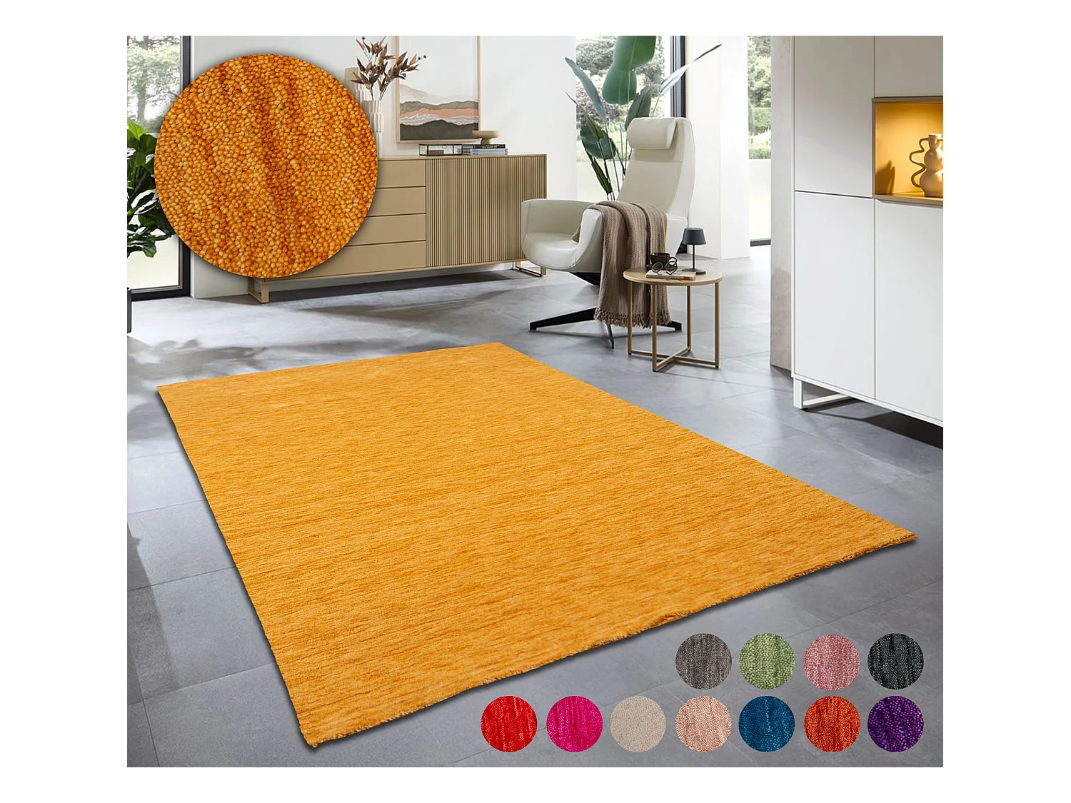 Handgewebter UNI Teppich 60x90 cm Gold Holi