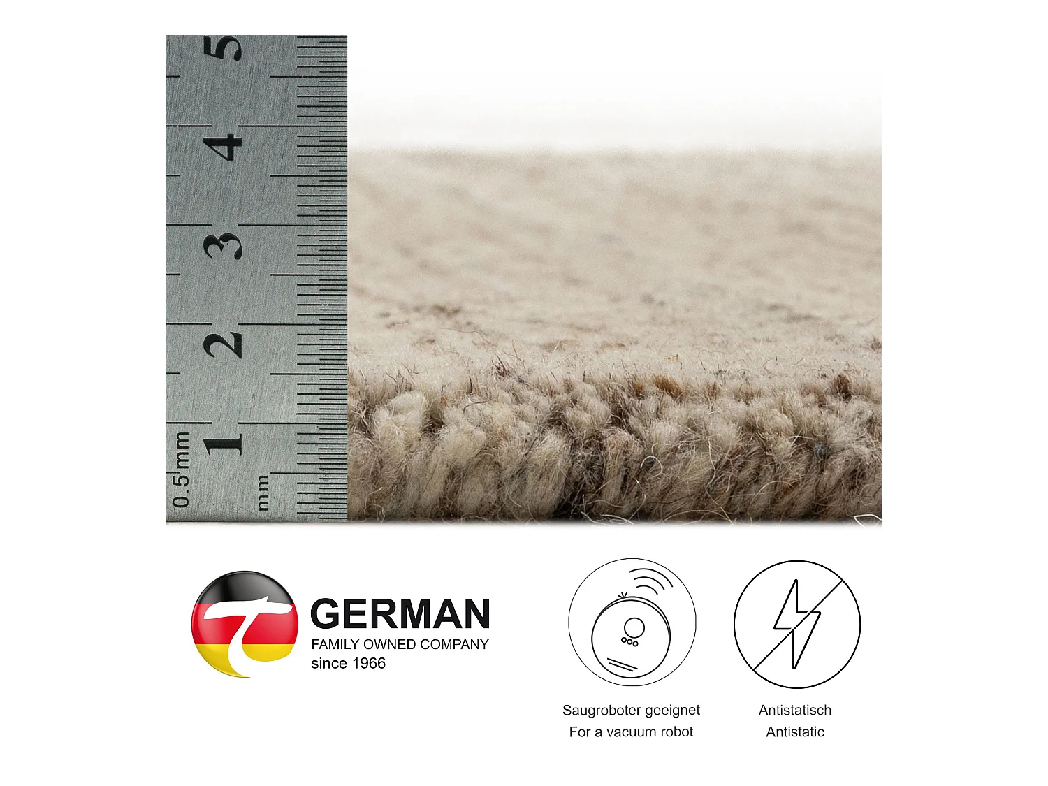 Tapis en laine UNI tissé à la main 70x140 cm natural beige Pure