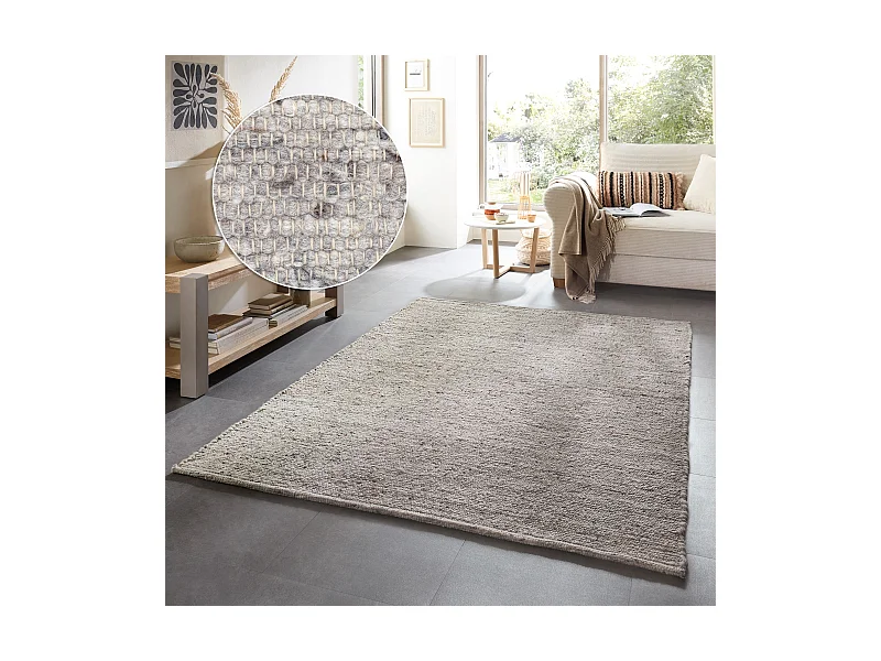 Tapis en laine tissé à la main réversible 70x130 cm gris Alm-Glück
