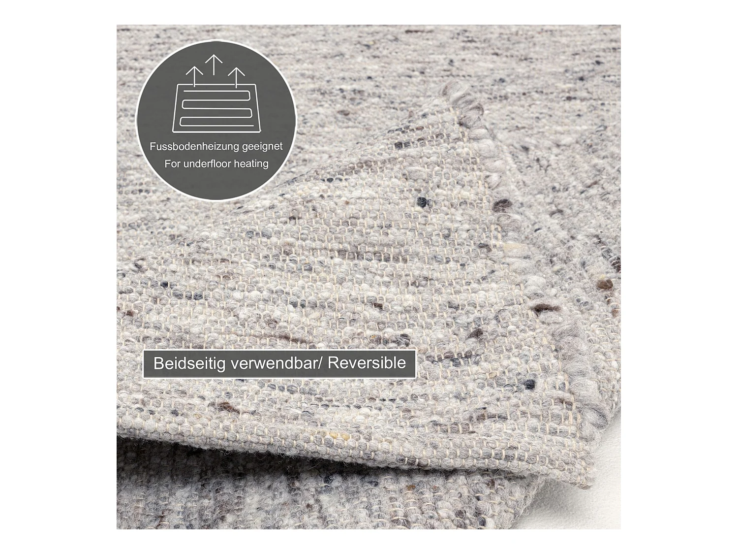 Alfombra de lana tejida a mano reversible 70x130 cm Gris Alm-Glück