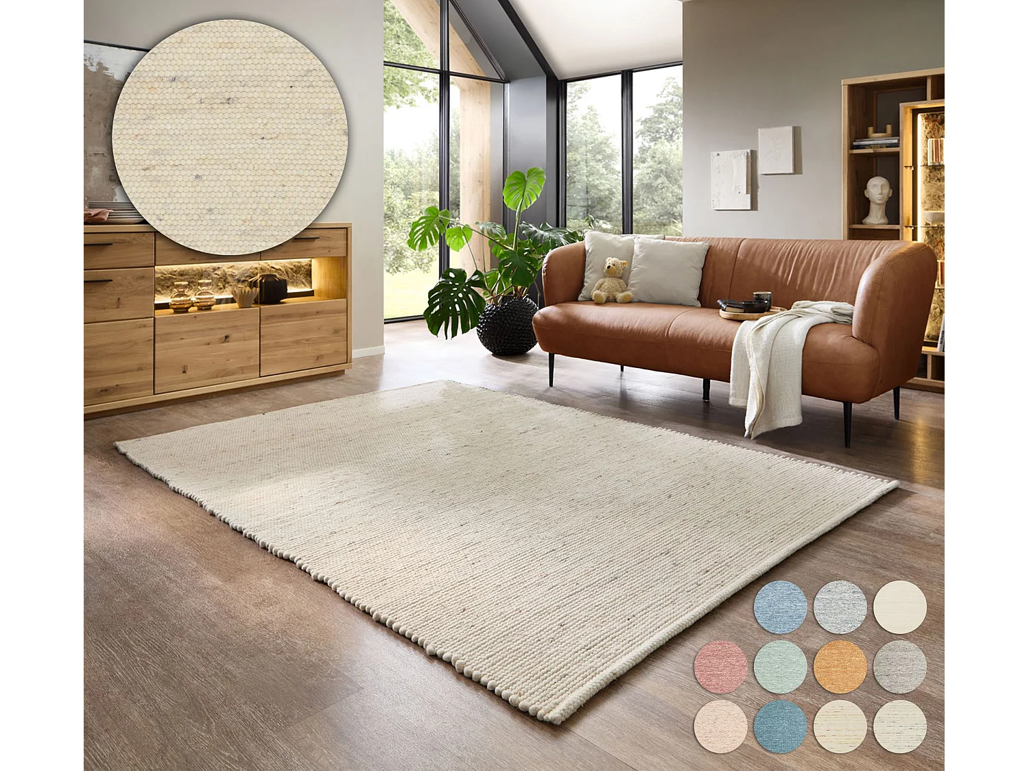 Tapis en laine réversible tissé à la main 120x180 cm natural Alpen