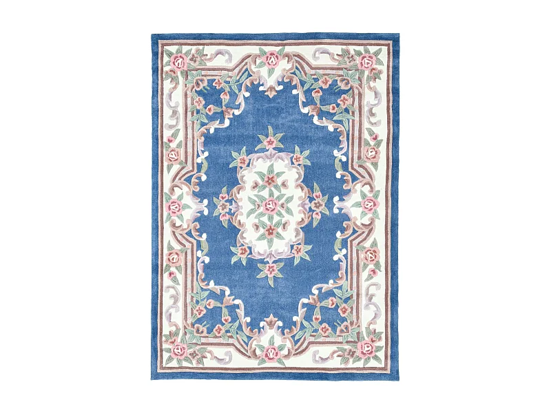 Handgetuft tapijt met rand in Aubusson-design  70x140 cm blauw Ming