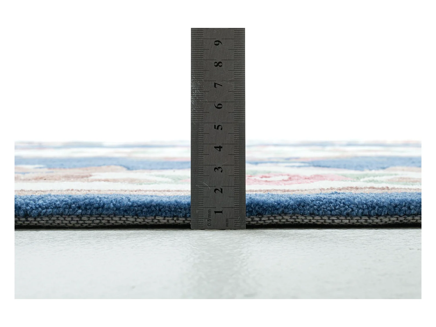 Tapis tufté à la main avec bordure, style Aubusson  70x140 cm bleu Ming