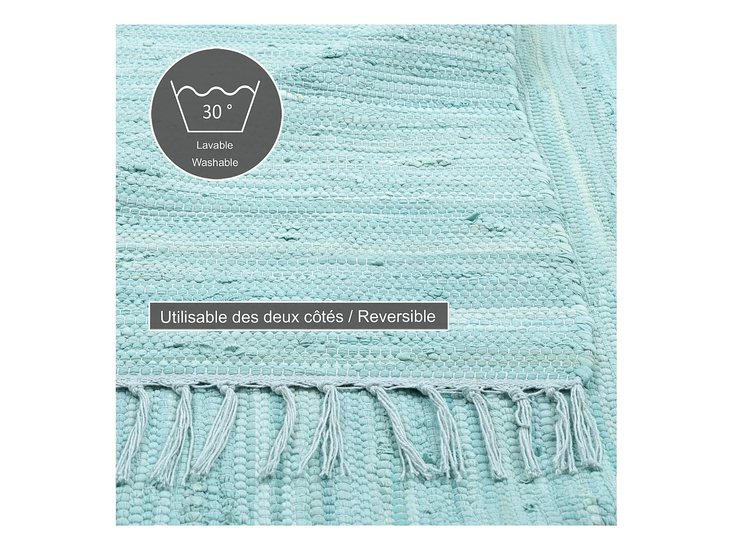 Tapis en coton tissé à la main et réversible 160x230 cm bleu clair Happy Cotton