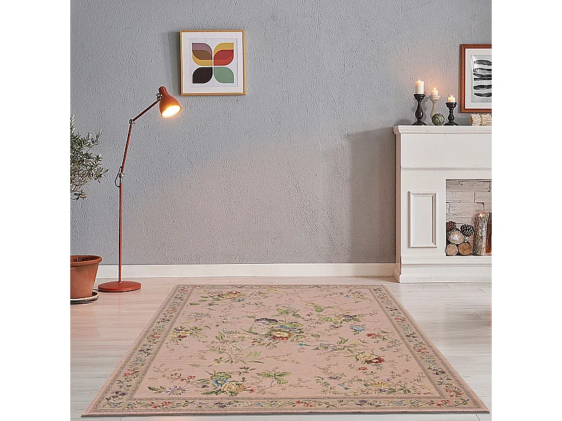 Tapis avec bordure et motif floral 160x230 cm rose Flomi