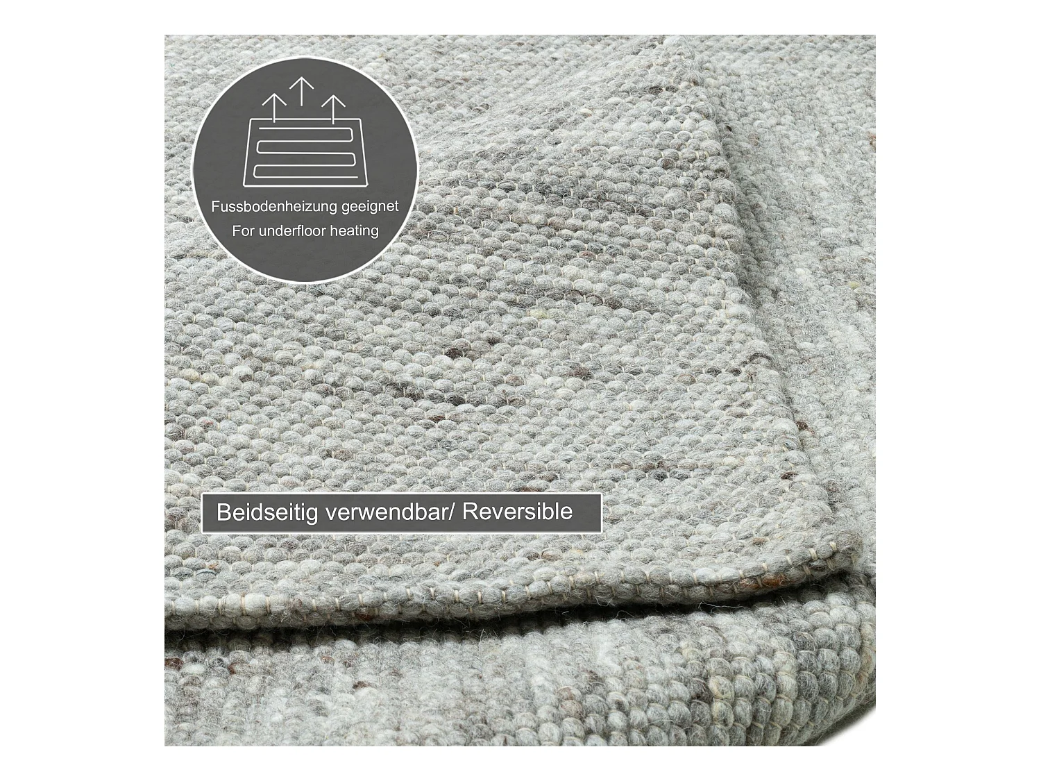 Tapis en laine réversible tissé à la main 120x180 cm natural gris Alpen