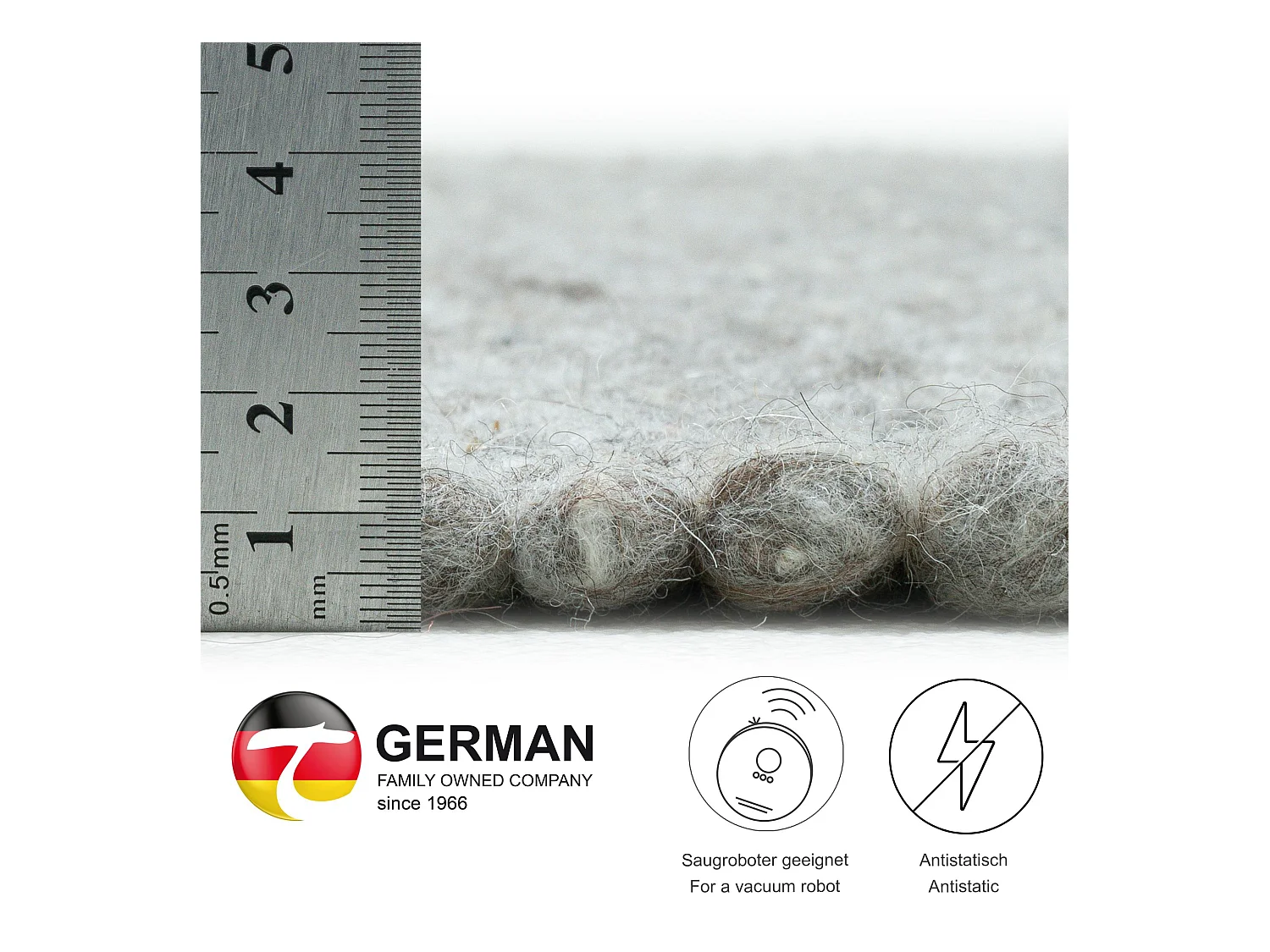 Handgewebter wendbarer Wollteppich 120x180 cm Natur Grau Alpen