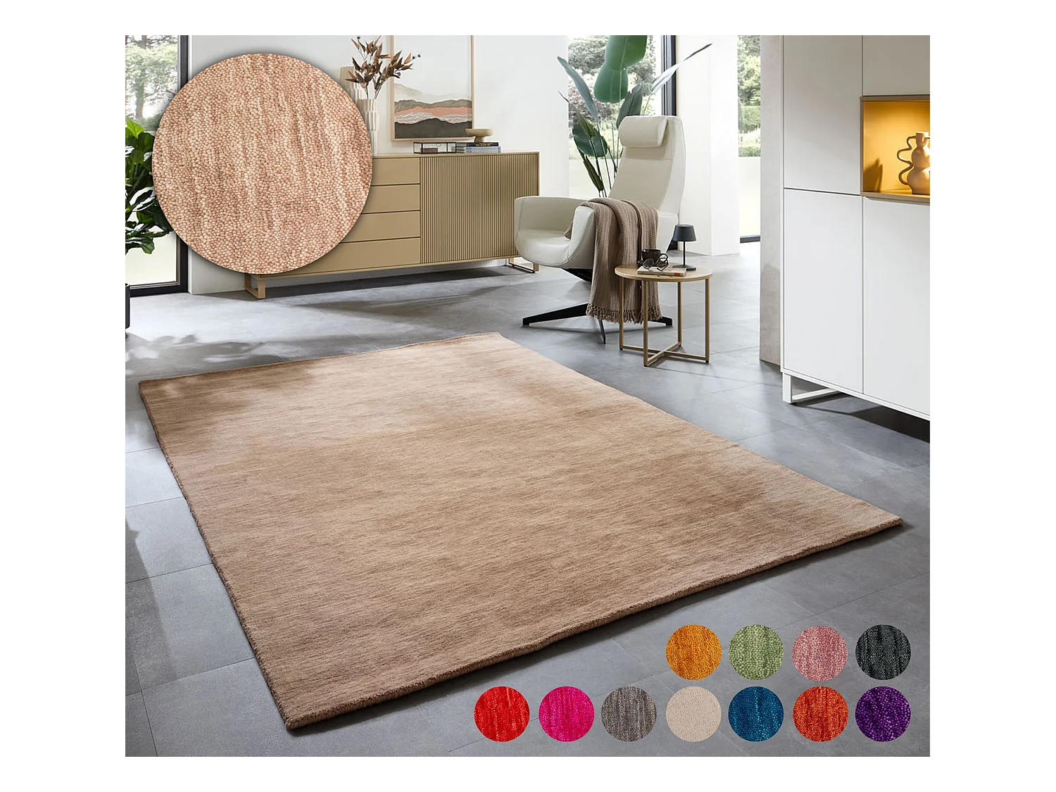 Handgewebter UNI Teppich 190x250 cm Beige Holi