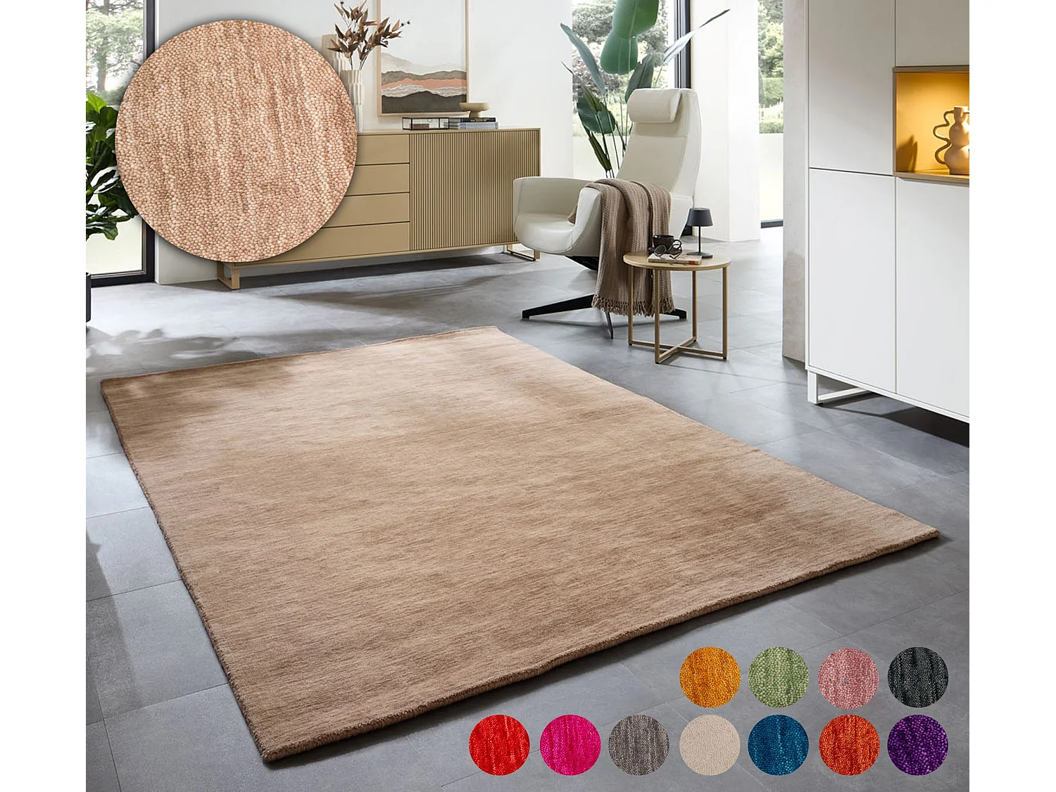 Tapis UNI tissé à la main  190x250 cm beige Holi
