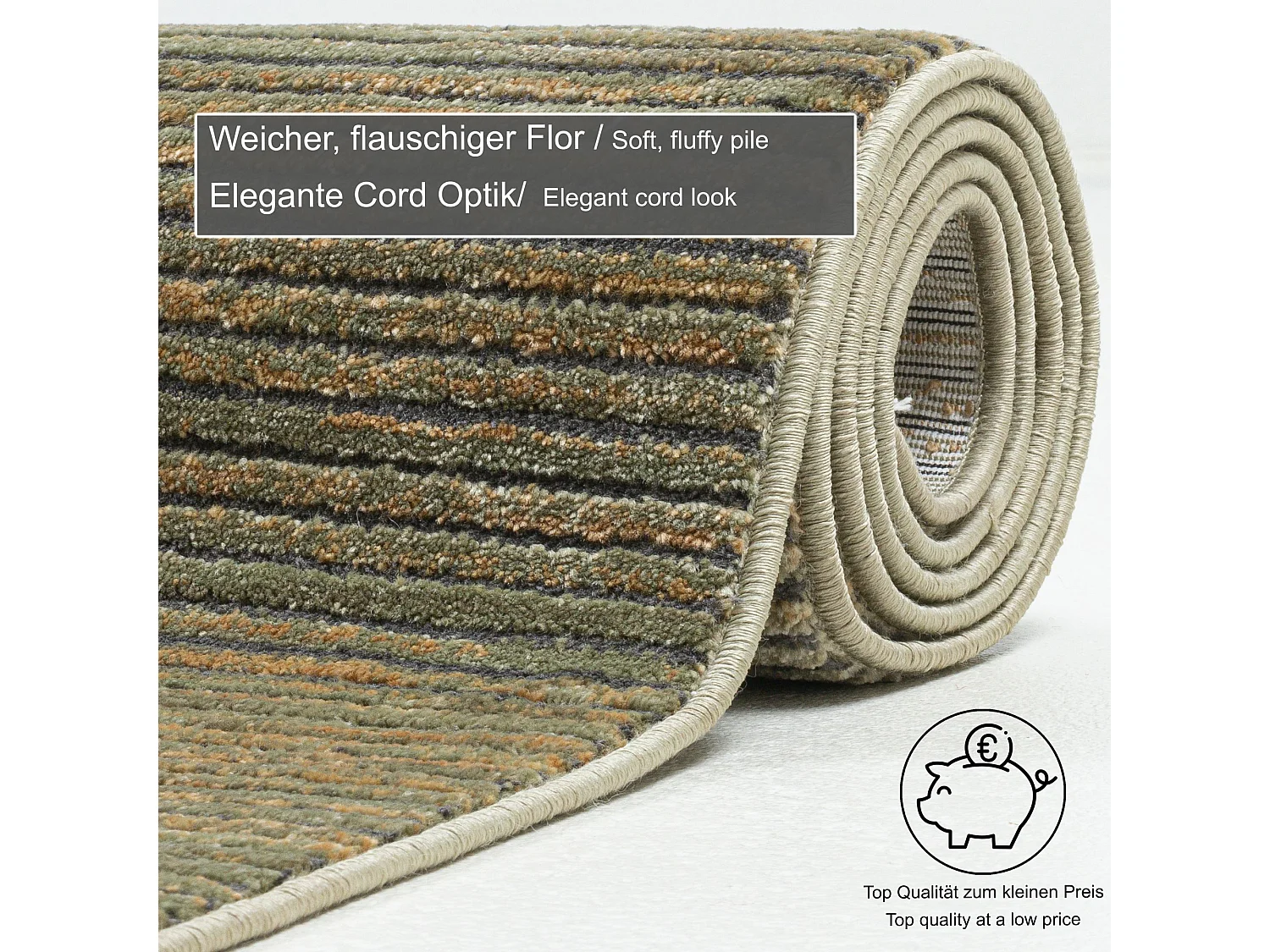 Tapis à tissage plat aspect court 190x240 cm vert Corduletta