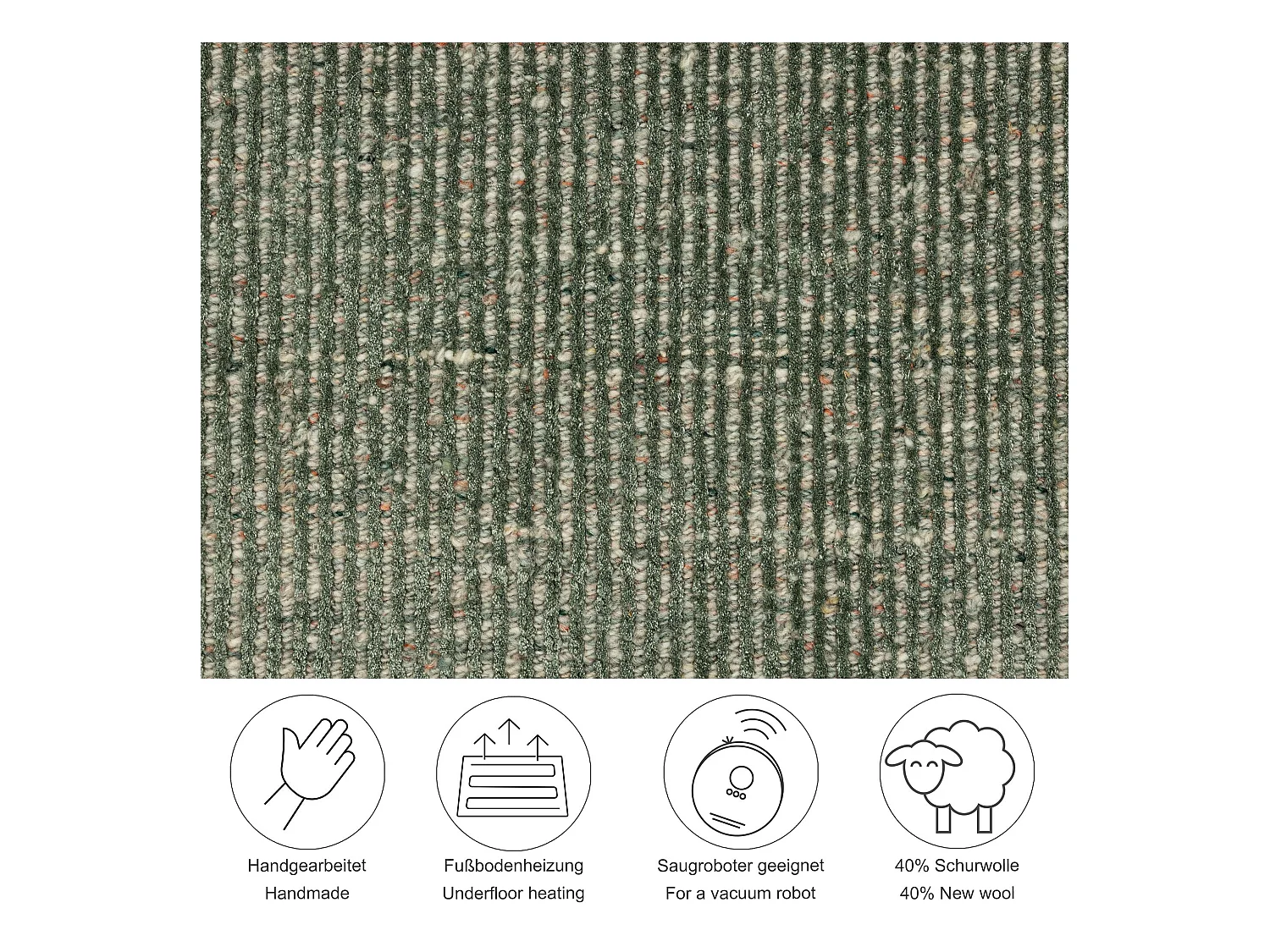 Tapis UNI rayé en viscose et laine 40x60 cm vert Venus