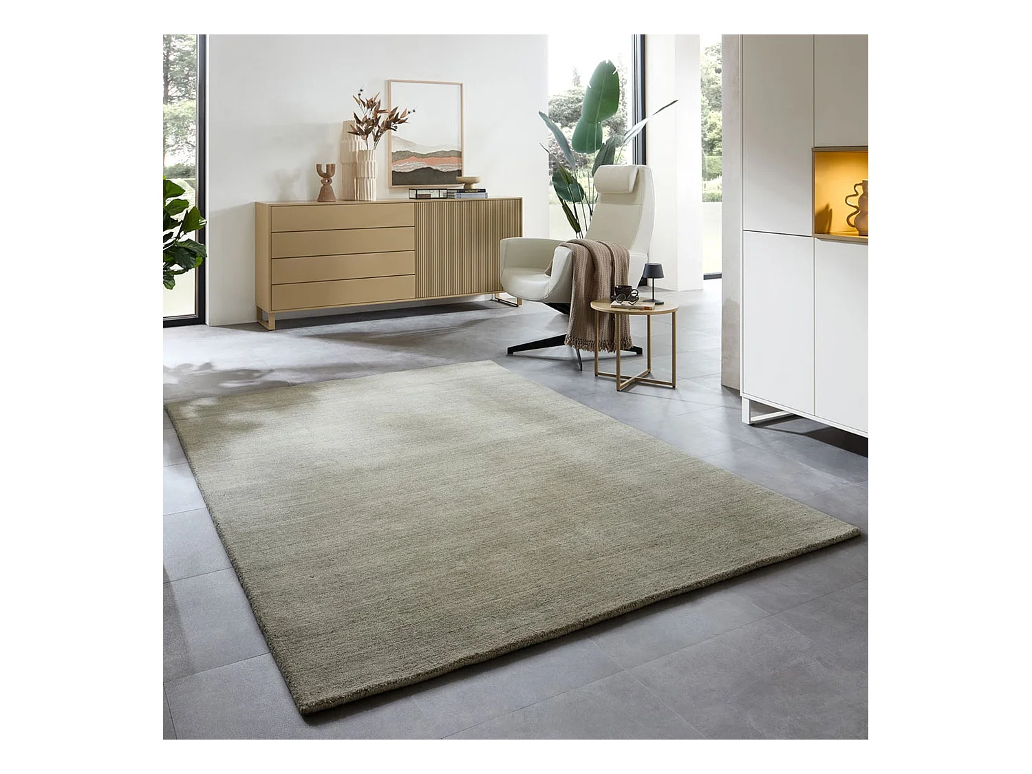 Handgewebter Teppich aus Wolle und Viskose 60x90 cm Grün Sandiego