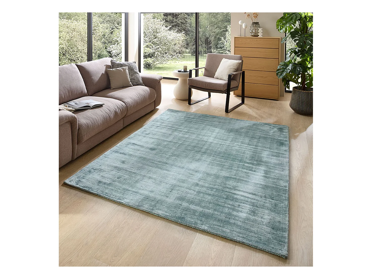 Tapis tissé à la main en viscose90x160 cm turquoise clair Star