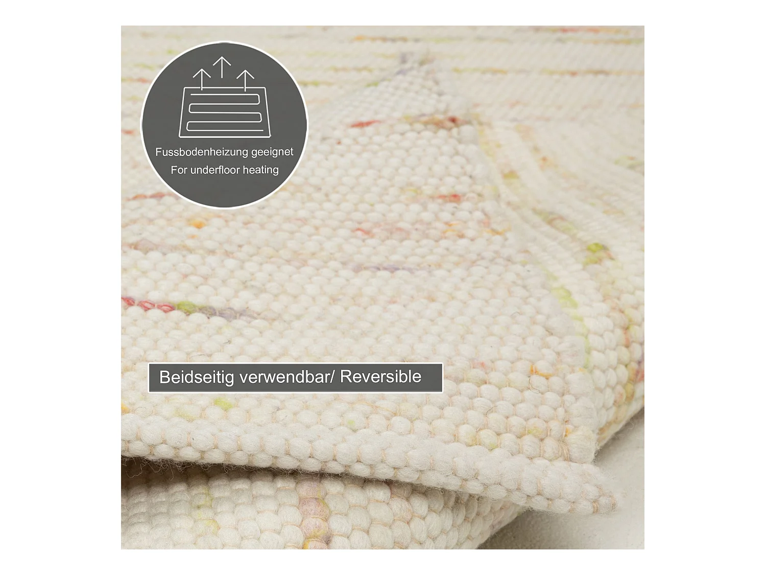 Handgewebter wendbarer Wollteppich 170x240 cm Bunt Pastell Alpen