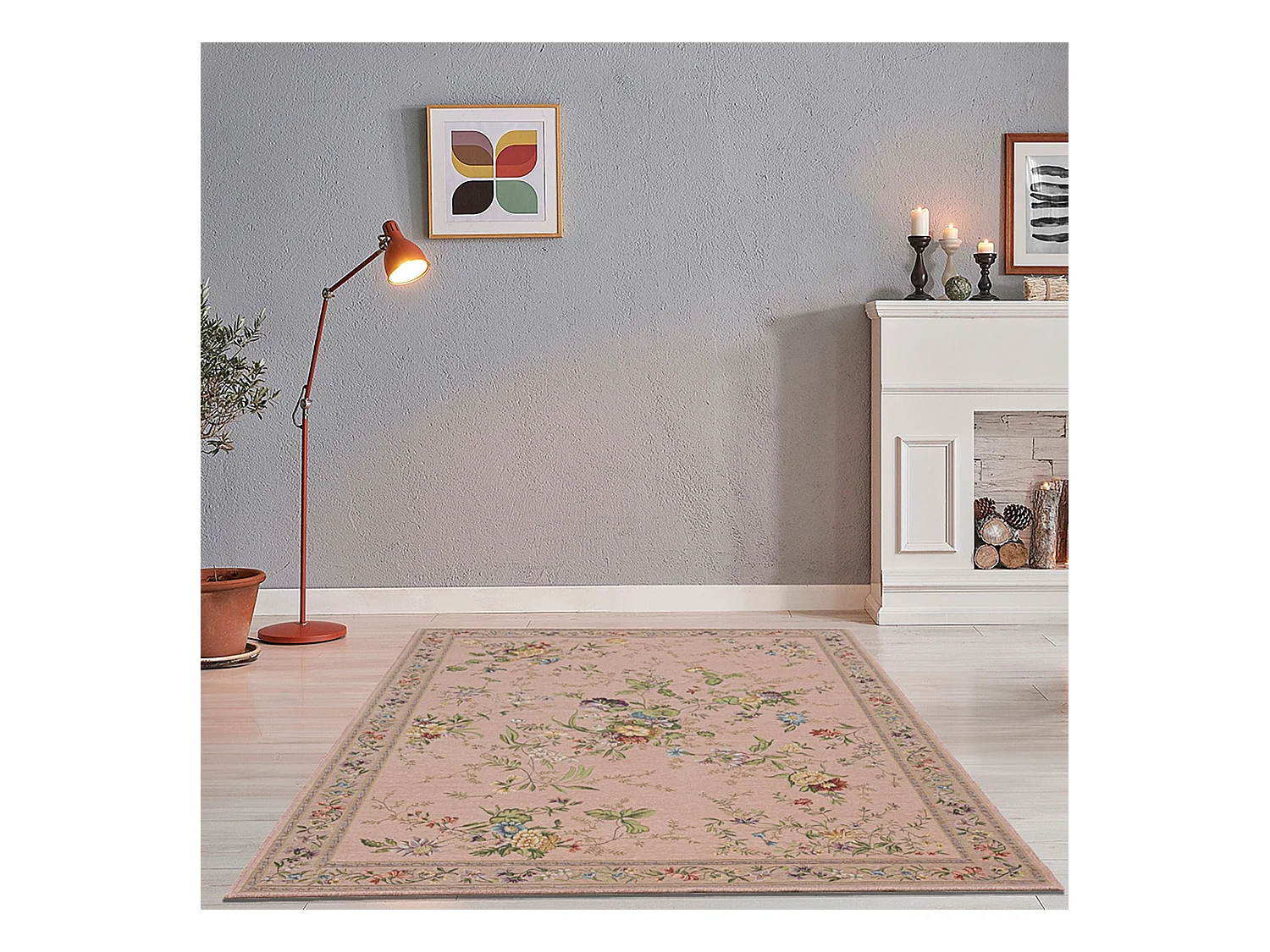 Teppich mit Bordüre und Blumenmuster 120x170 cm Rose Flomi