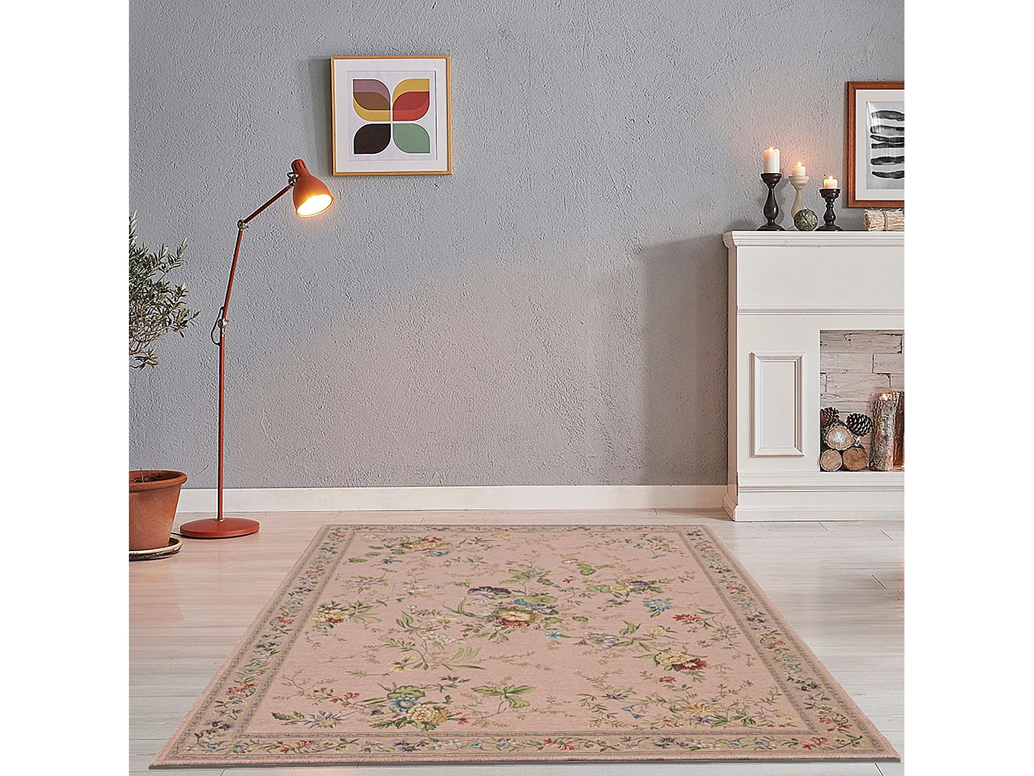 Tapis avec bordure et motif floral 120x170 cm rose Flomi