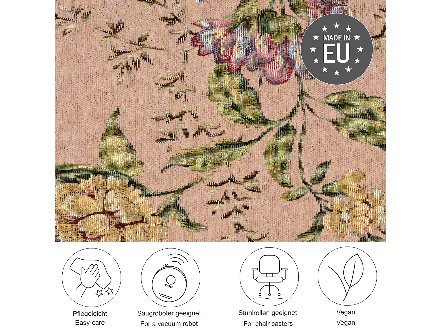 Tapis avec bordure et motif floral 120x170 cm rose Flomi