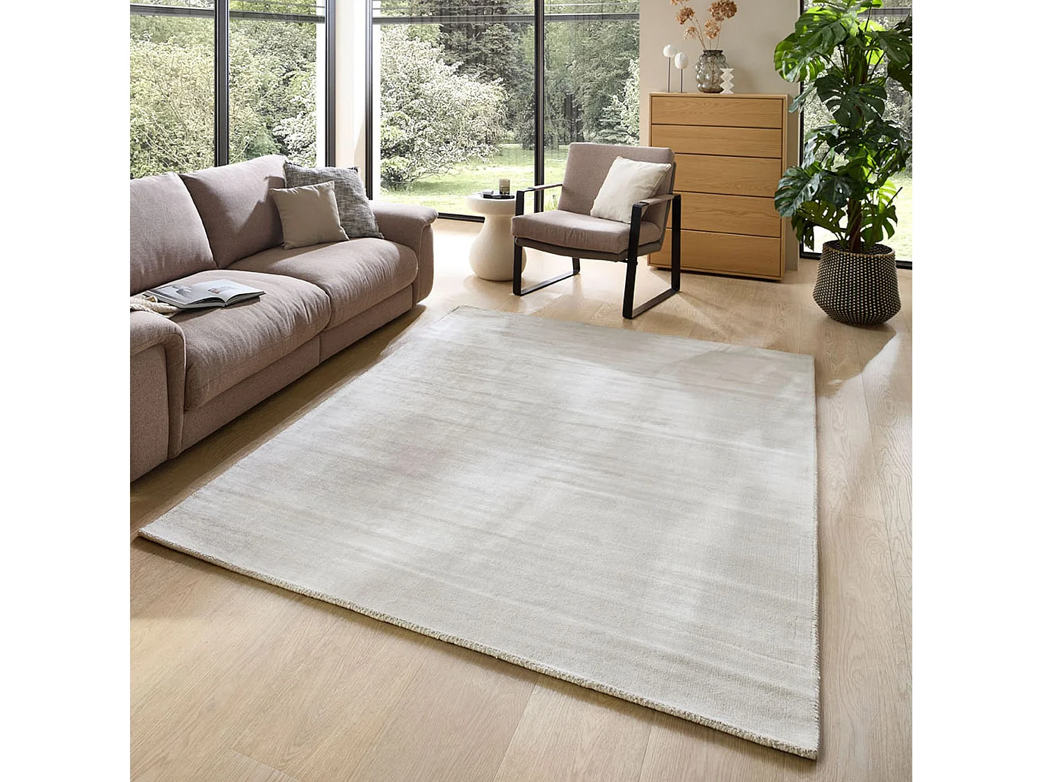 Handgeweven tapijt van viscose 240x340 cm cream Star