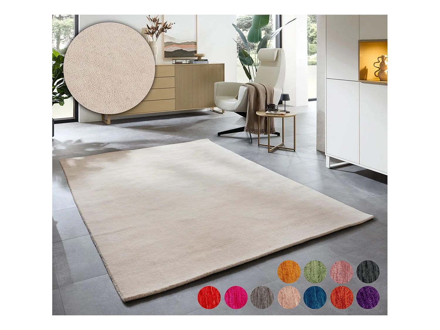 Handgewebter UNI Teppich 170x240 cm Cream Holi