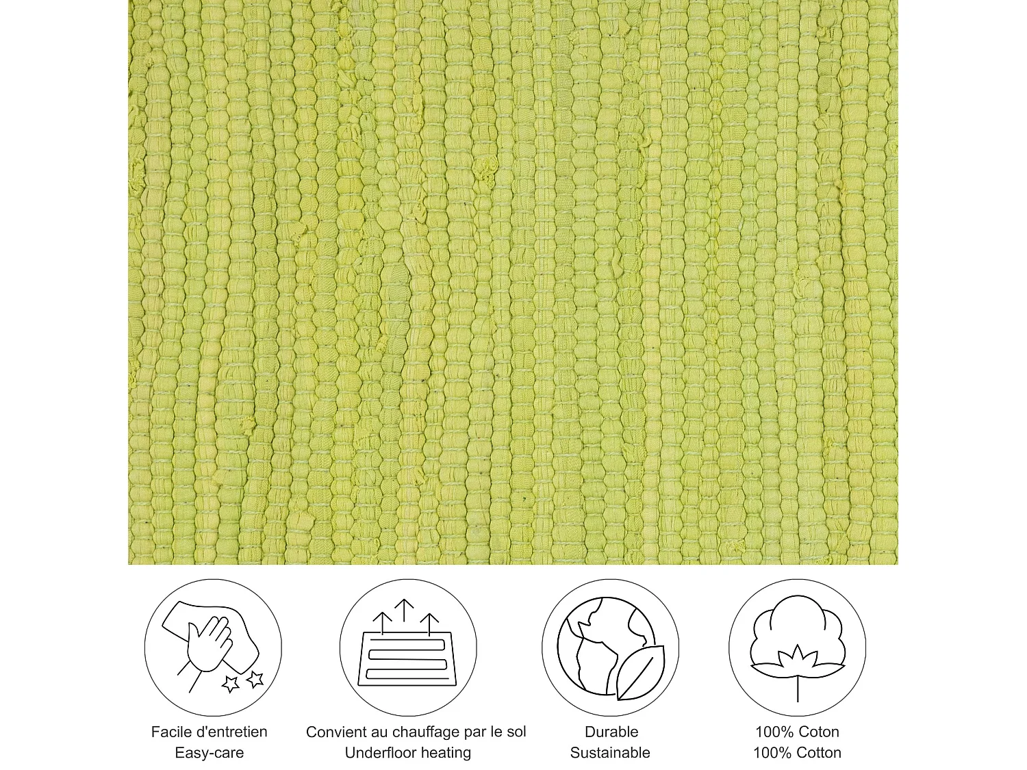 Katoenen tapijt, handgeweven en omkeerbaar 160x230 cm groen Happy Cotton