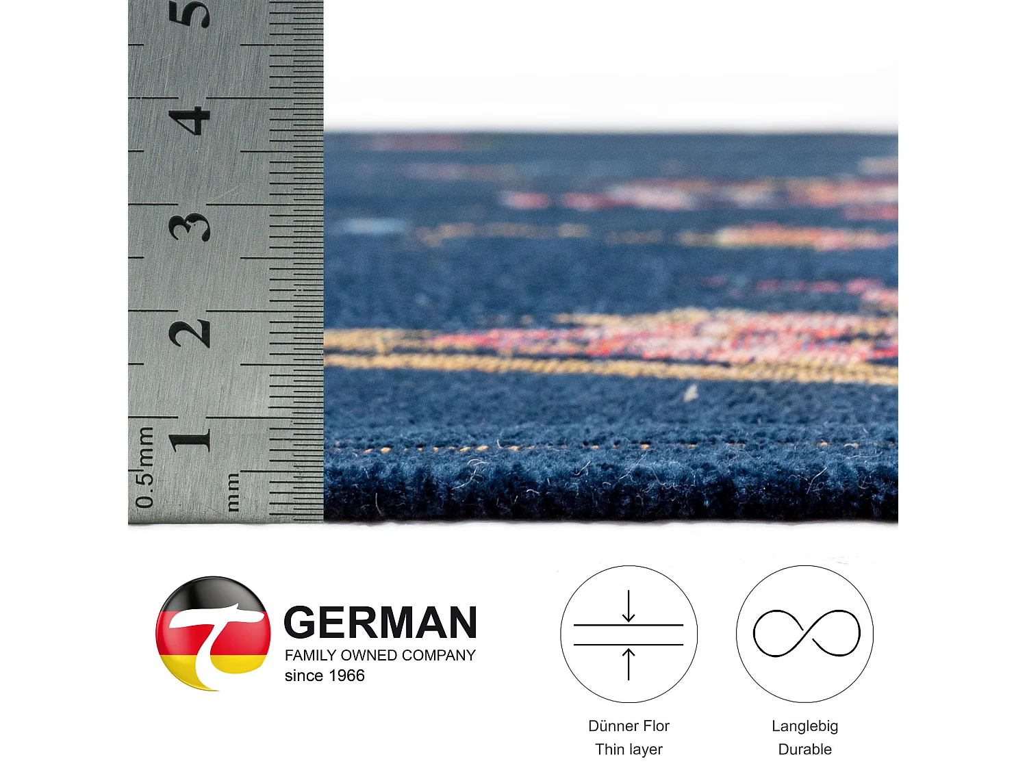 Tapis avec bordure et motif floral 70x120 cm bleu Flomi