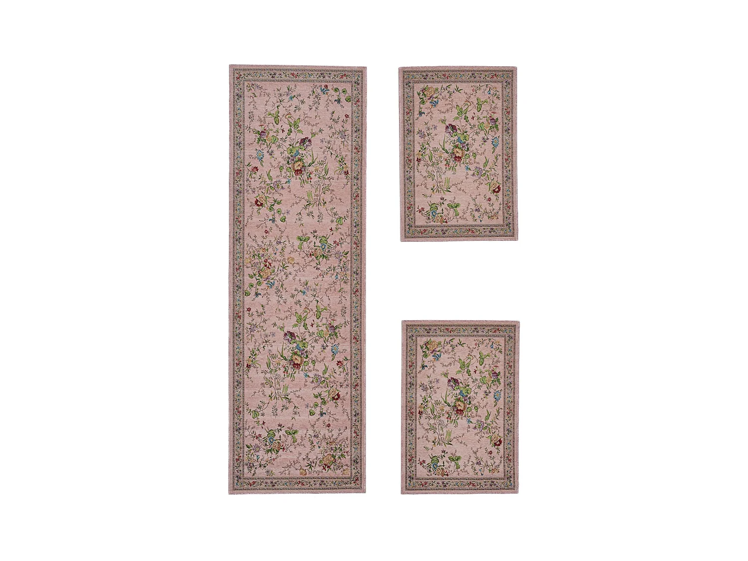 Tapis avec bordure et motif floral 70x400 cm rose Flomi