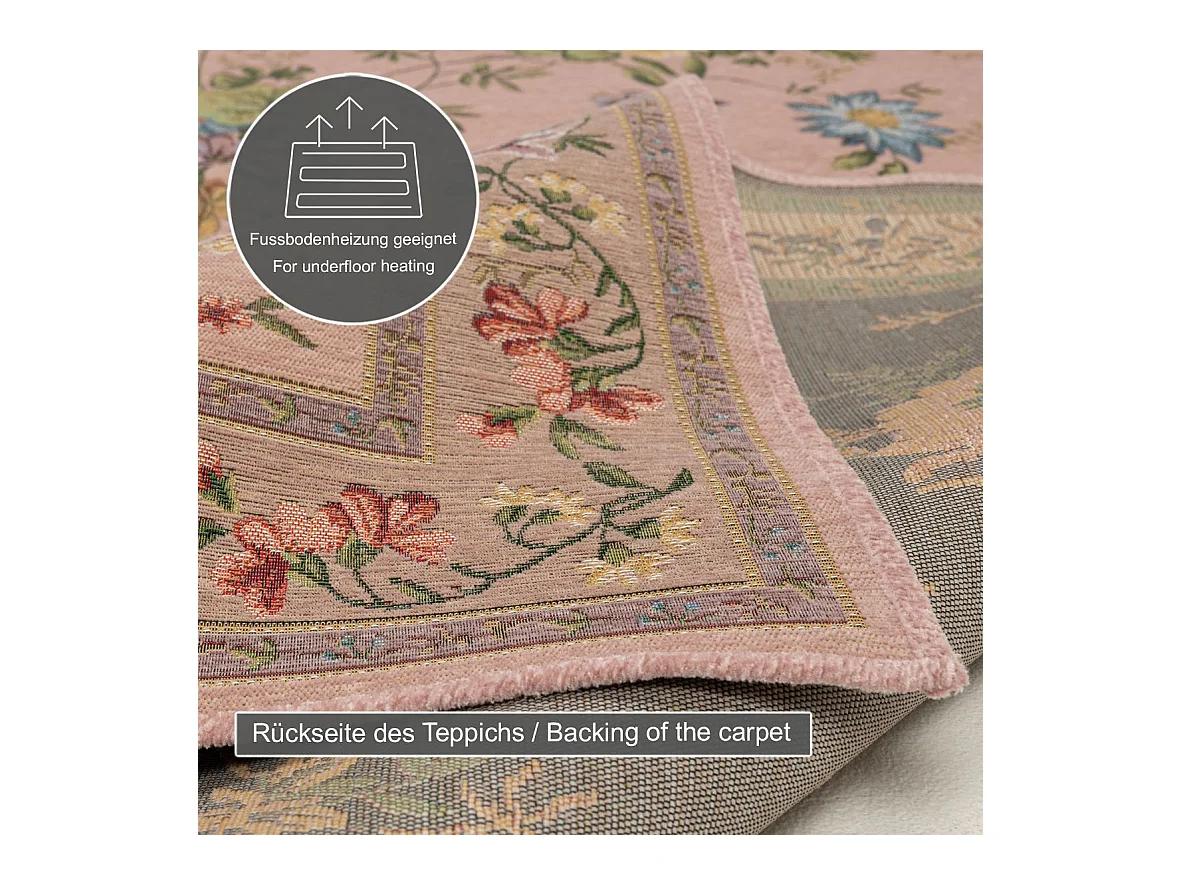 Alfombra con borde y motivos florales 70x400 cm Rosa Flomi