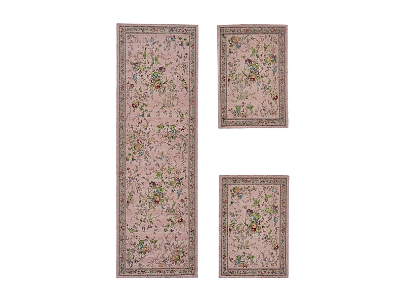 Tapis avec bordure et motif floral 70x400 cm rose Flomi
