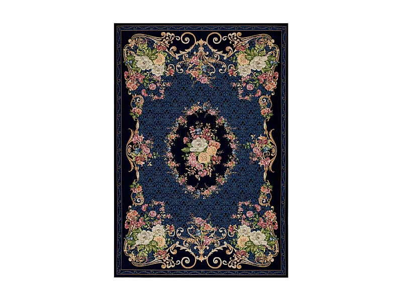 Teppich mit Bordüre und Blumenmuster 160x230 cm Blau Flomi