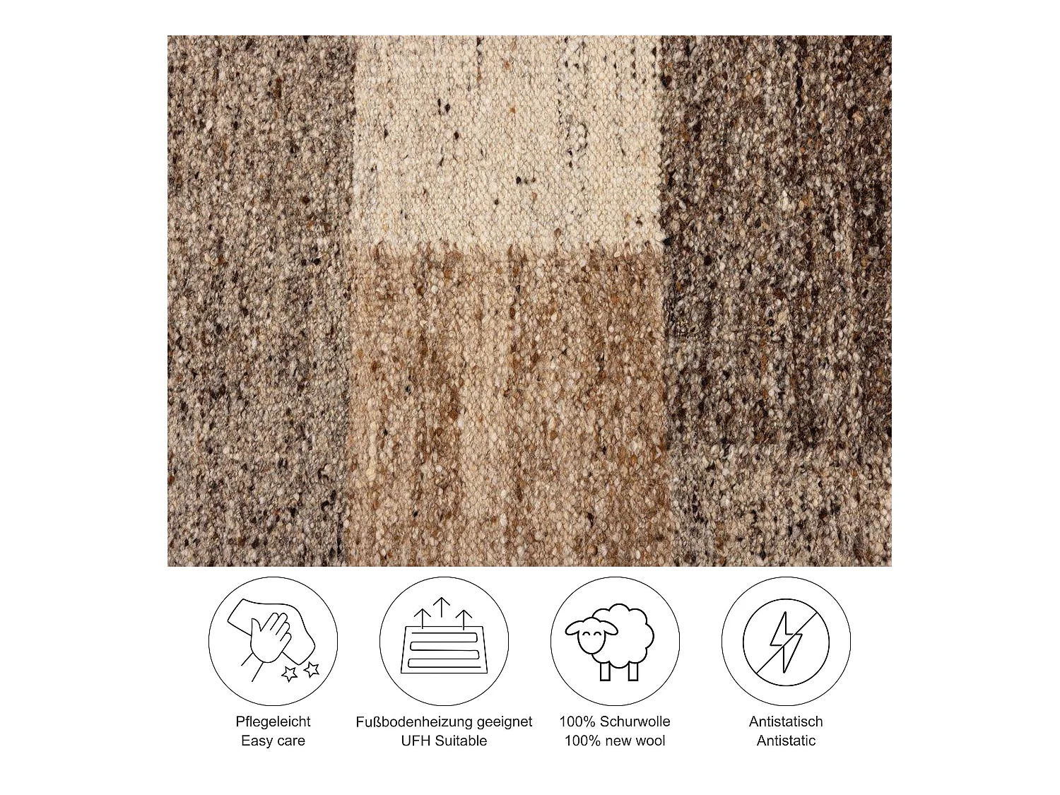 Handgewebter wendbarer Wollteppich 60x90 cm Beige Multi Ehrwald