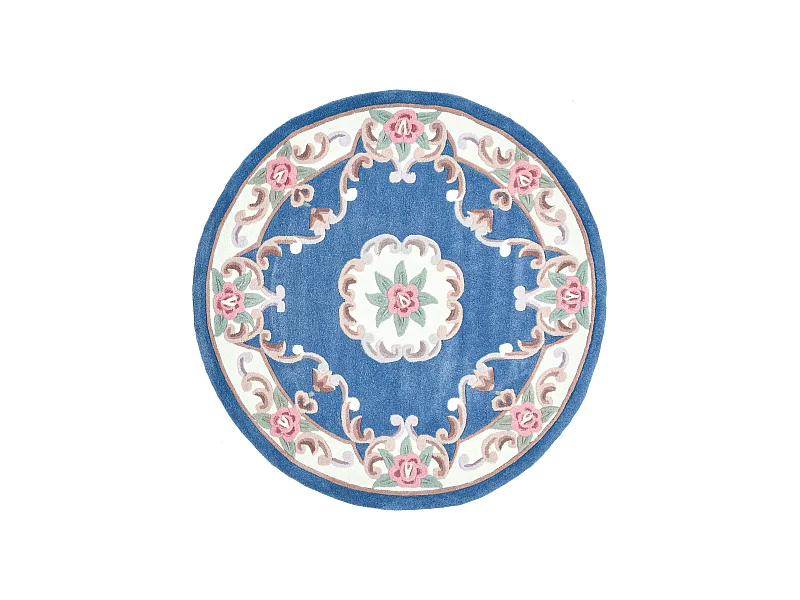 Handgetufteter Teppich mit Bordüre im Aubusson Design 190x190 cm Blau Ming
