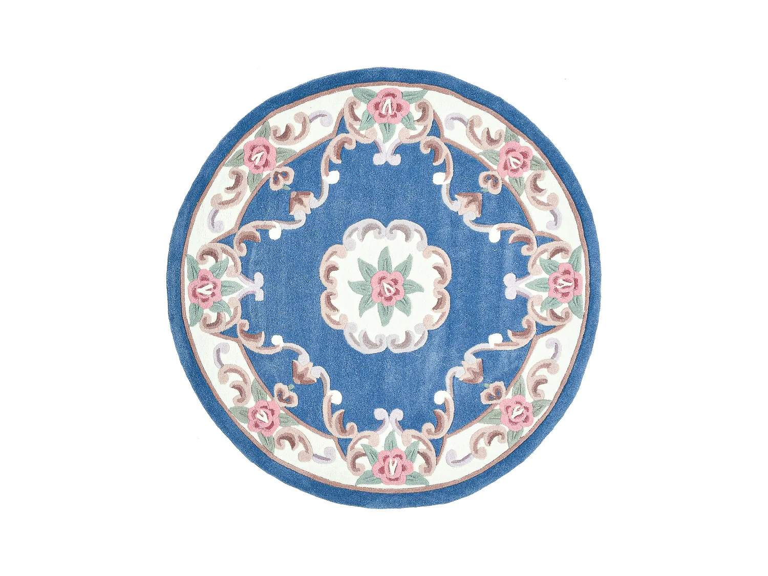 Tapis tufté à la main avec bordure, style Aubusson  190x190 cm bleu Ming