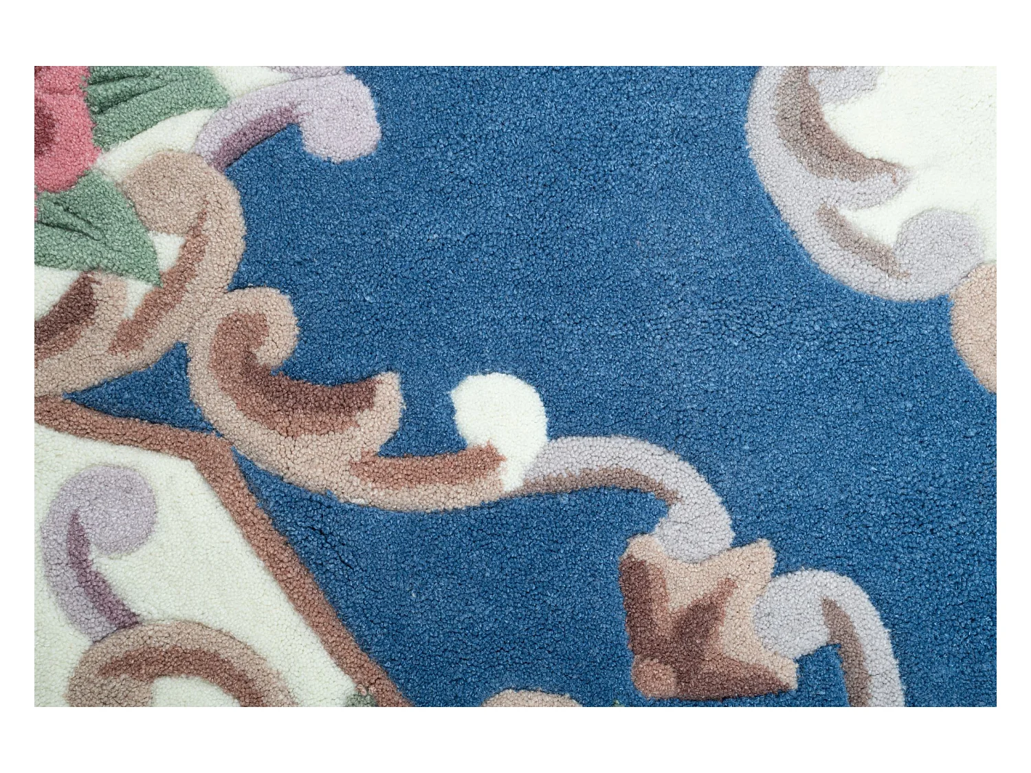 Tapis tufté à la main avec bordure, style Aubusson  190x190 cm bleu Ming