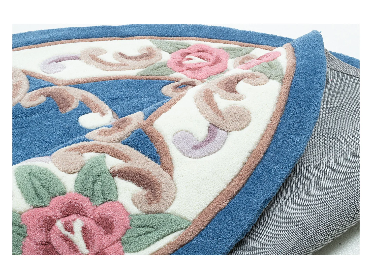 Tapis tufté à la main avec bordure, style Aubusson  190x190 cm bleu Ming