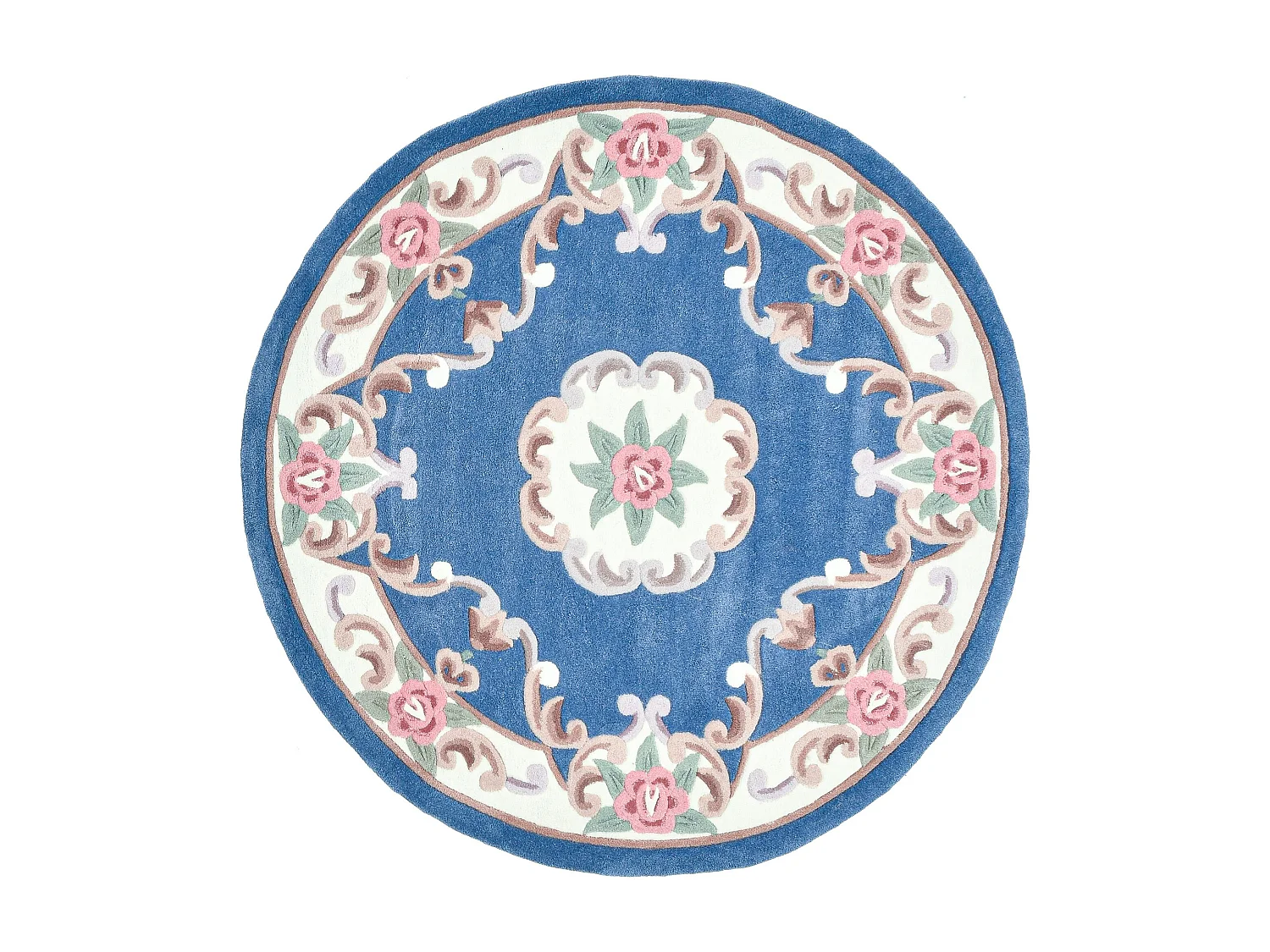 Handgetuft tapijt met rand in Aubusson-design  190x190 cm blauw Ming