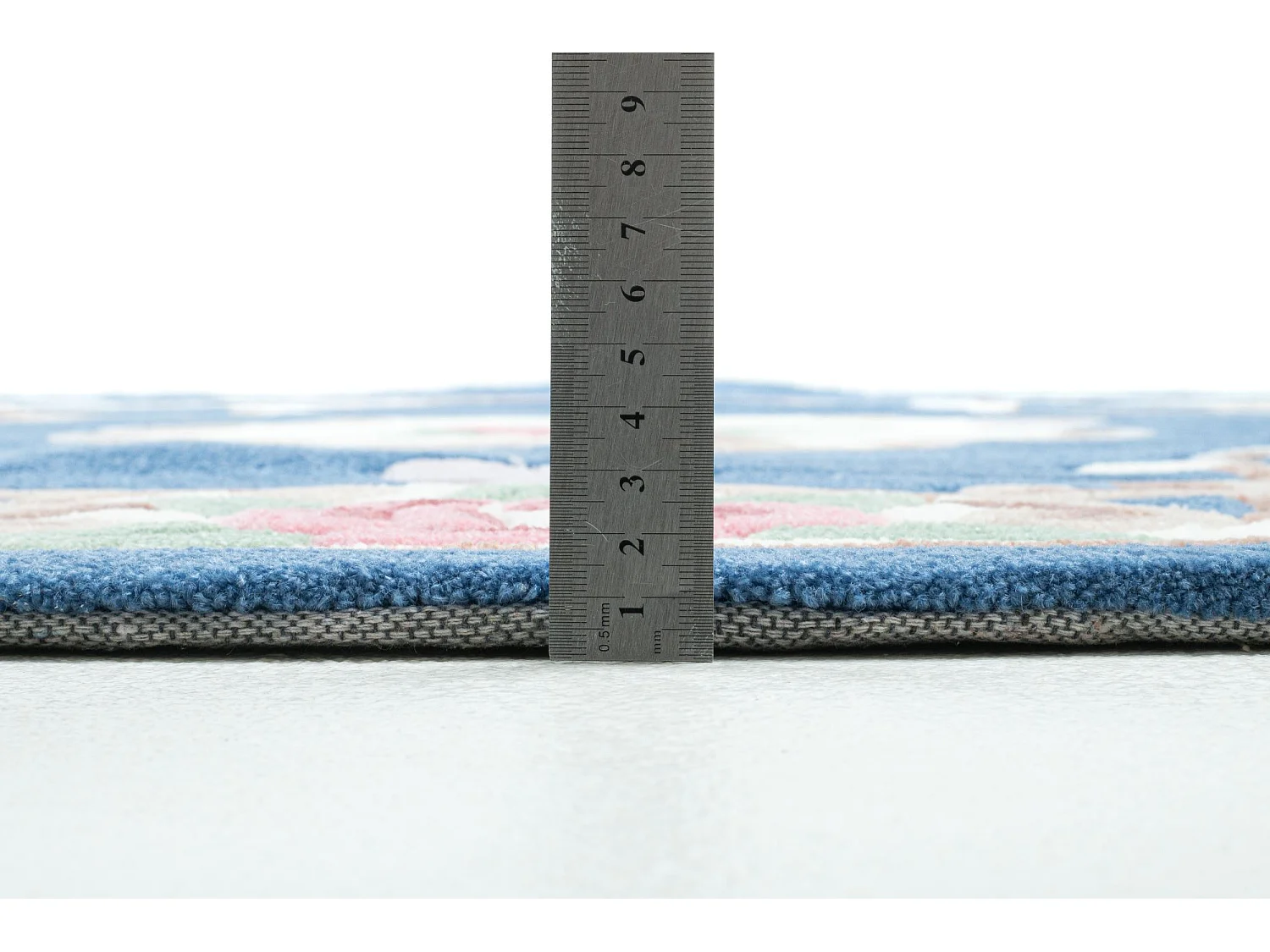 Handgetuft tapijt met rand in Aubusson-design  190x190 cm blauw Ming