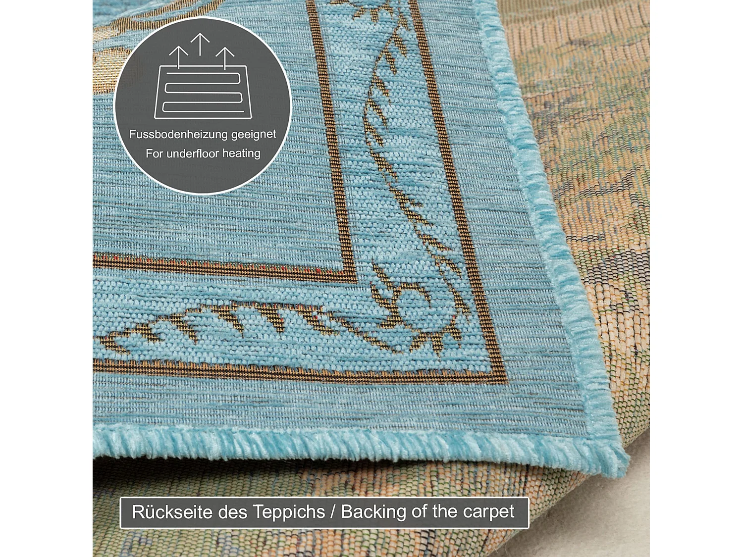 Teppich mit Bordüre und Blumenmuster 200x290 cm Türkis Flomi