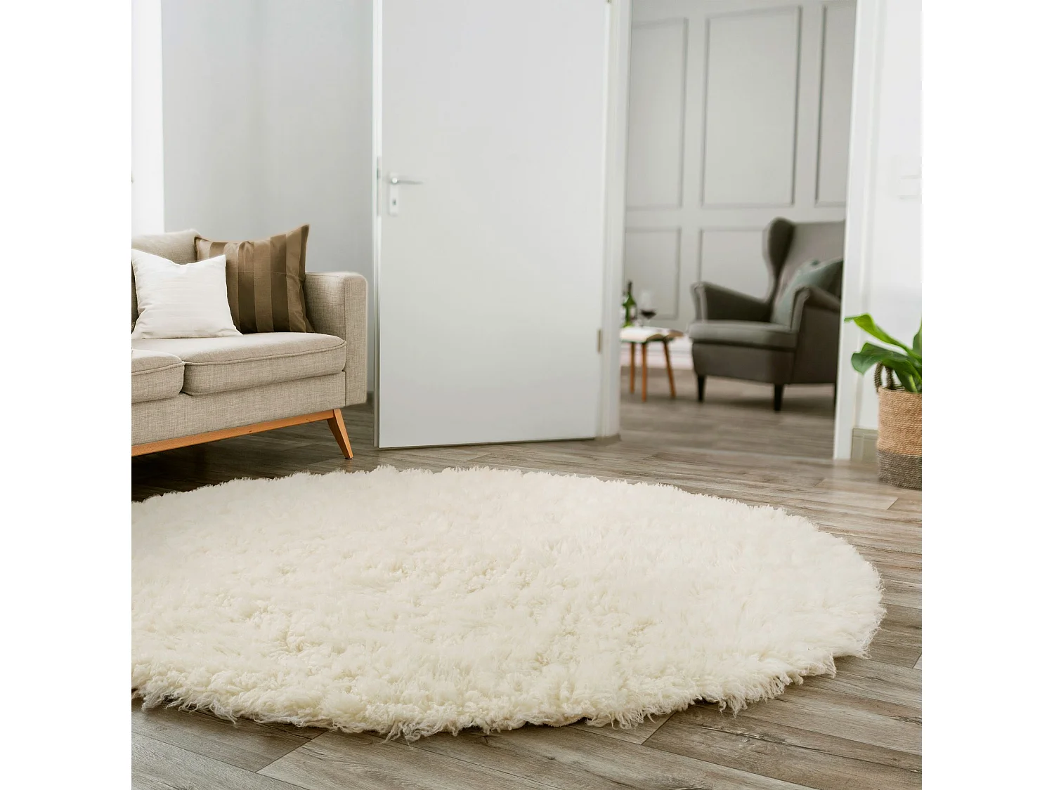 Tapis Flokati provenant de Grèce diamètre 120 cm natural Flokos 1250